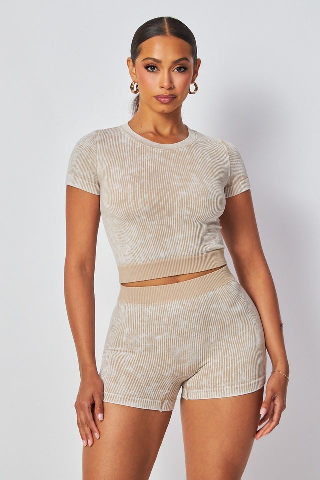 Mineral Wash Ribbed Short Sleeve And Shorts Set