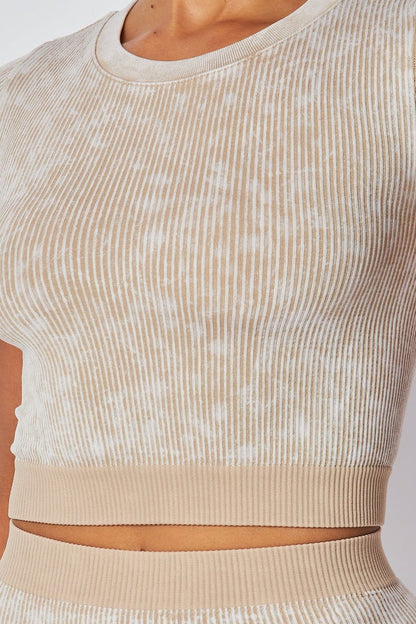 Mineral Wash Ribbed Short Sleeve And Shorts Set